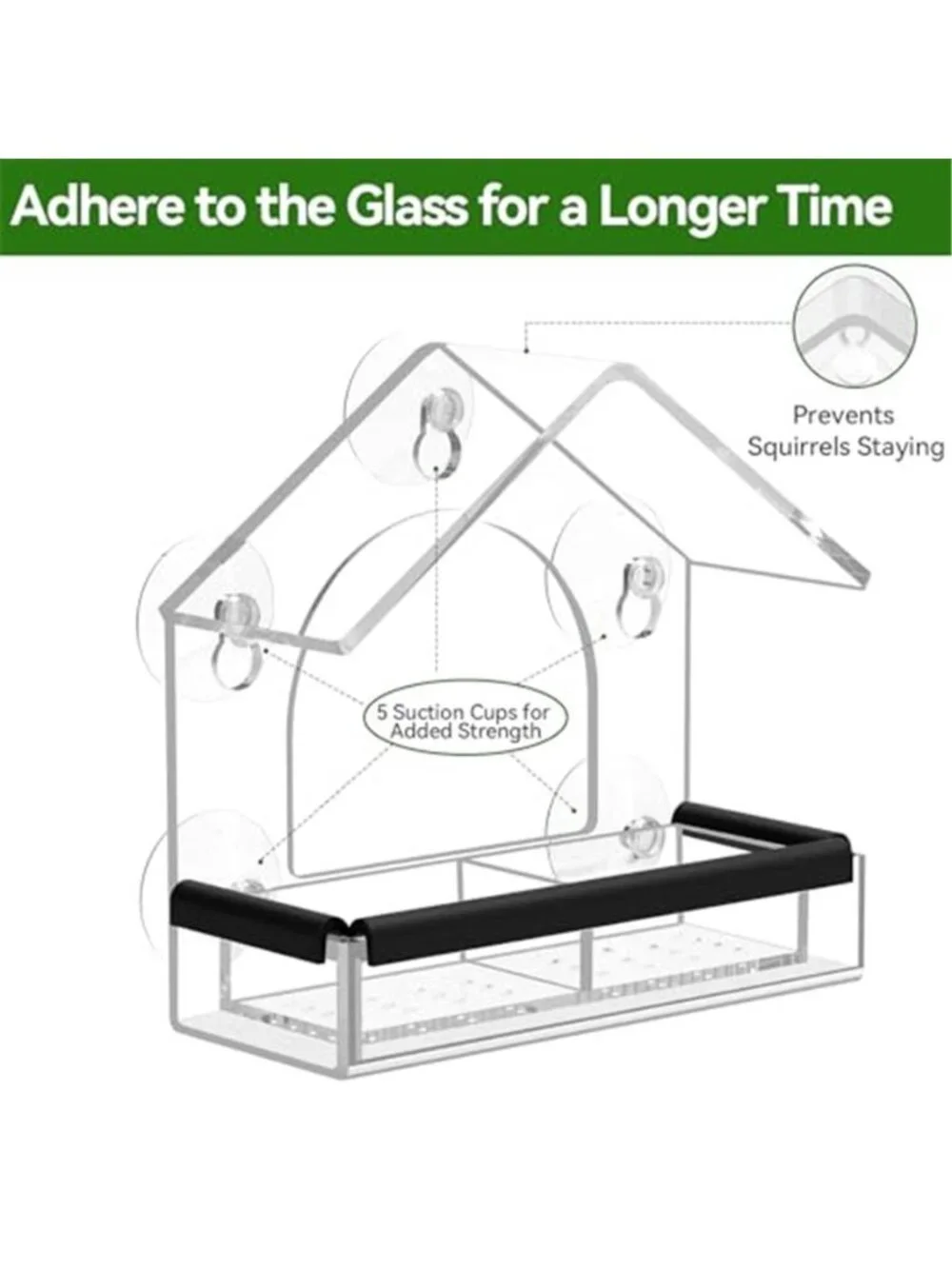 New Clear Window Bird Feeder with 5 Extra Strong Suction Cups, DY-SKTY Sturdy